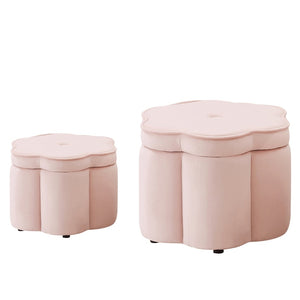 English Elm Set of 2 Flower Petal Velvet Storage Ottomans Sculptural Nesting Seating for Living Room Pink W2186P440353