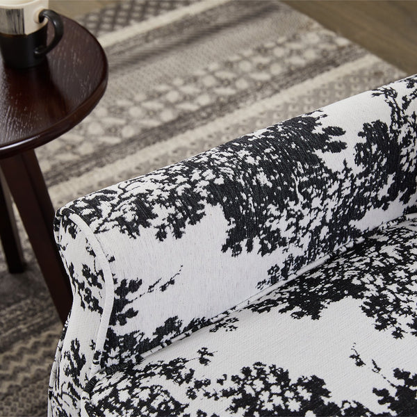 English Elm Coffee Table & Armchair Set with Vintage Roman Column Legs, Breathable Fabric, Solid Rubberwood Craftsmanship Antique White+Gray W2989P339882