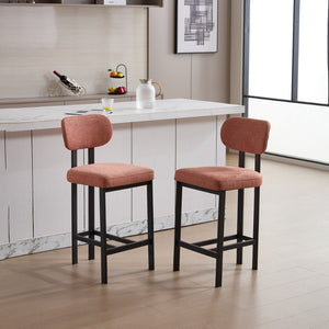 English Elm Bar Stools Set of 2 Upholstered Fabric Seat with Foam Cushion Black Metal Legs Orange W3244P310203