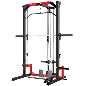 English Elm Workout Power Cage with Squat Rack Lat Pulldown Landmine and Overhead Pull up Bar T3971S00082