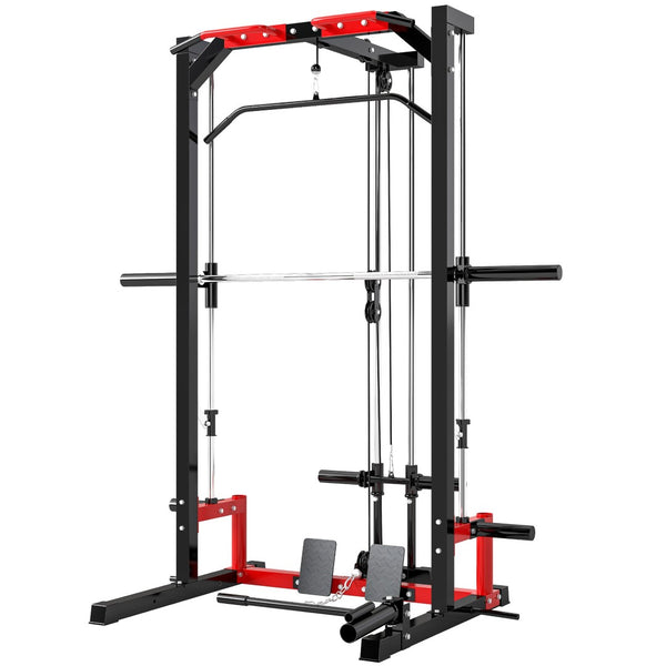 English Elm Workout Power Cage with Squat Rack Lat Pulldown Landmine and Overhead Pull up Bar T3971S00082