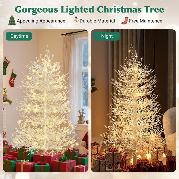 English Elm 4FT Aspen Fir Pre-Lit Artificial Christmas Tree with 280 Snow-Flocked Tips & 230 Warm White LEDs, Lightweight Hinged Frame for Home & Party Decor N704P326835A