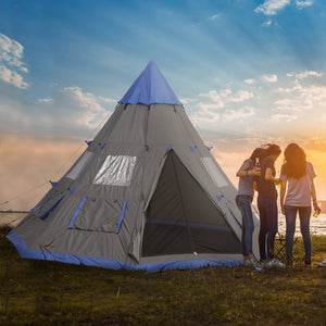 English Elm Outsunny Teepee Camping Tent 12 Ft Waterproof Shelter for 6 to 7 with Mesh Vents W2225P217034