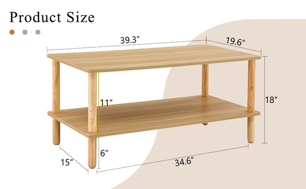 English Elm Modern 2-Tier Coffee Table with Open Shelf, Solid Wood + MDF, Rounded Legs, Durable Farmhouse Style Burly Wood W3226P279107