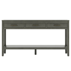English Elm U_Style 62.2'' Farmhouse Console Table With 3 Drawers, Bottom Shelf & Iron Handles For Home Decor N711P234485E-GIGA