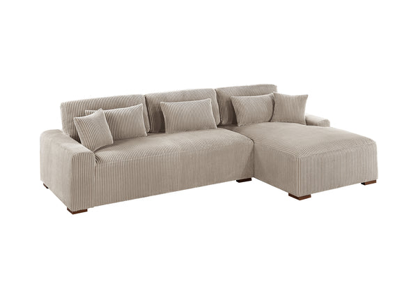 English Elm Modern Plush Corduroy 2pc Sectional Sofa with Chaise, Sleek Low-Profile Legs and 5 Accent Pillows Camel 68 L x 41 W x 21 H B011S01281