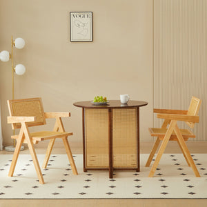 English Elm 2 Dining Chairs - Elegant Rubberwood With Hand-Woven Rattan, Versatile For Dining & Living Spaces W2720P237603