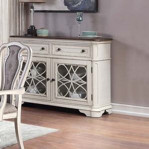 English Elm Traditional Elegant Server with Spacious Drawers and Cabinet Storage for Dining Room Organization and Style Antique White 27 L x 44 W x 59 H B011P395601