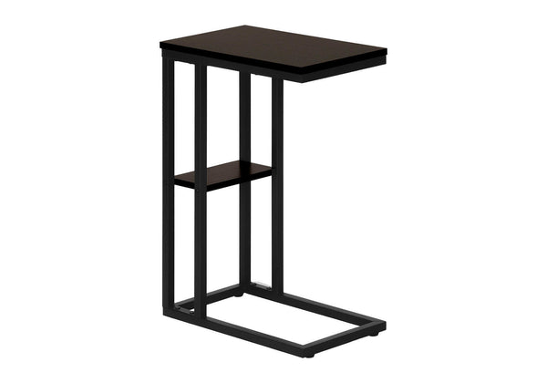 English Elm Accent C-Table for Sofa End Side Snack — Espresso Laminate Top, Black Metal Frame, Slide-Under Base, Compact Modern Design B2710P219396