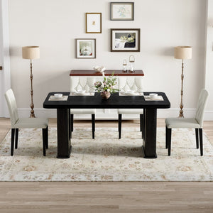 English Elm Table 5-Piece Stylish Dining Set With Textured Black Wood Table & Ergonomic White Pu Chairs W1151S04310-GIGA
