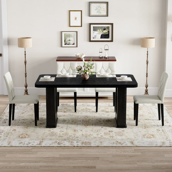 English Elm Table 5-Piece Stylish Dining Set With Textured Black Wood Table & Ergonomic White Pu Chairs W1151S04310-GIGA