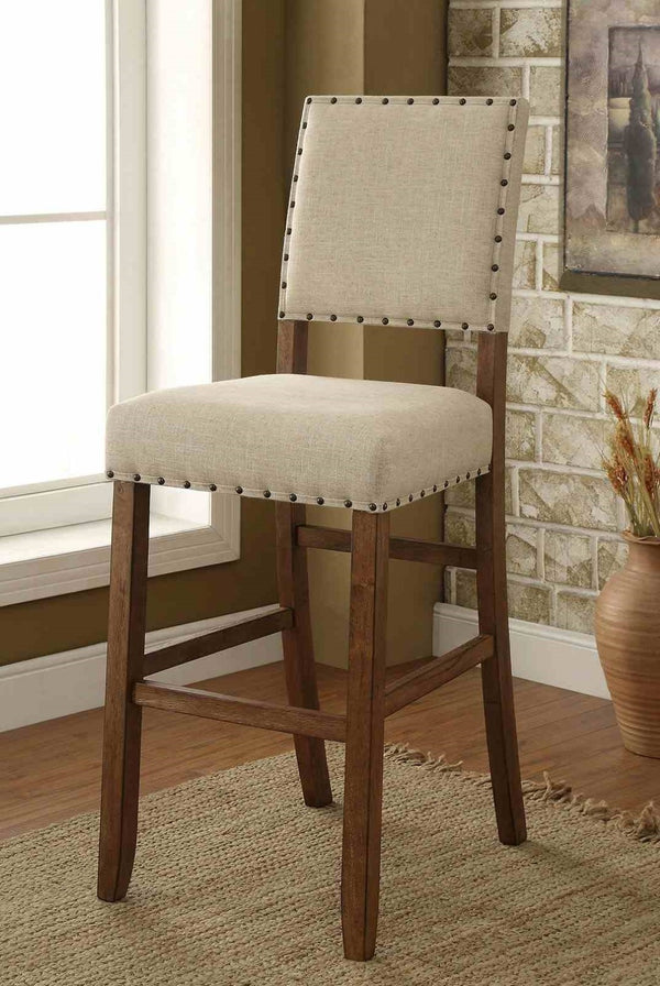 English Elm Rustic 2Pc Bar Chair Set With Padded Seats, Nailhead Trim & Oak Finish For Cozy Dining Spaces B2741P408892-GIGA