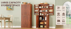 English Elm 72" Fluted Pantry Cabinet Tall Freestanding Kitchen Organizer with Sculpted Wood Doors Walnut W1820P379273