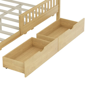English Elm Twin Pine Platform Bed with Guardrails and Under Storage Drawers for Small Rooms N733P172700M