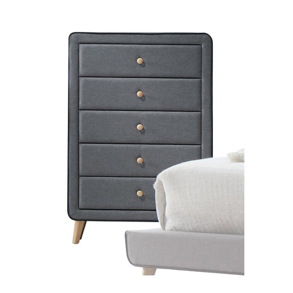 English Elm Valda Fabric Dresser with Six Deep Drawers, Black Welt Trim & Natural Wood Accents for Elegant Storage Light Gray 42 L x 19 W x 34 H B2726P261222