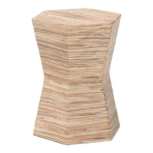 English Elm Bohemian Grasscloth Wrapped Hourglass Side Table with Sculptural Hexagonal Top B2750P467822