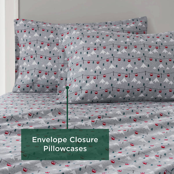 English Elm 3 Pcs Twin Sheet Set - Cozy Grey Ski Jump Flannel For Ultimate Winter Comfort & Style At Home B035P319786