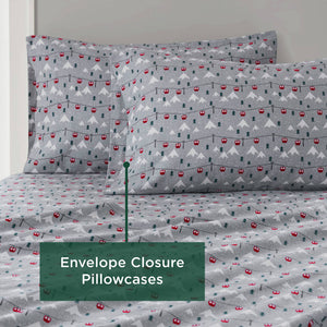 English Elm 4 Pcs Full Sheet Set In Grey Ski Jump - Cozy 100% Cotton Flannel For Warmth & Comfort All Year B035P319787