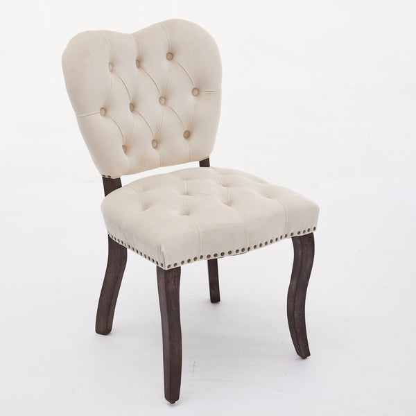 English Elm French Vintage Tufted Upholstered Dining Chair with High-Density Foam, Solid Wood Frame, 300lb Capacity Beige W1143P214540