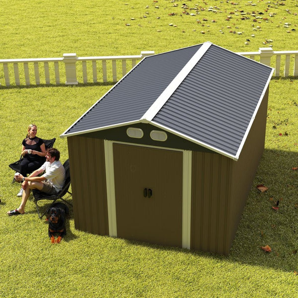 English Elm Campcraft 8x12 Outdoor Metal Storage Shed Lockable Weatherproof Backyard Tool House Brown W1598S00043