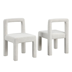 English Elm Modern Boucle Dining Chairs Set of 2 with Square Open Back, Foam-Padded Seats, Stylish Mid-Century Appeal White 33 L x 28 W x 21 H B011P352527