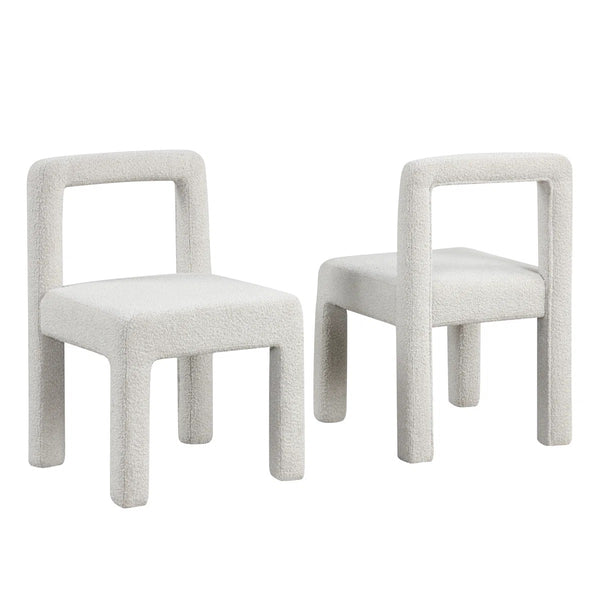 English Elm Modern Boucle Dining Chairs Set of 2 with Square Open Back, Foam-Padded Seats, Stylish Mid-Century Appeal White 33 L x 28 W x 21 H B011P352527