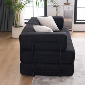 English Elm Folding Sofa Bed with Corduroy Cover, 78.5" Convertible Futon Couch, No-Assembly Foam Spring Mattress, Compact Sleeper for Living Room Black W2915P276677