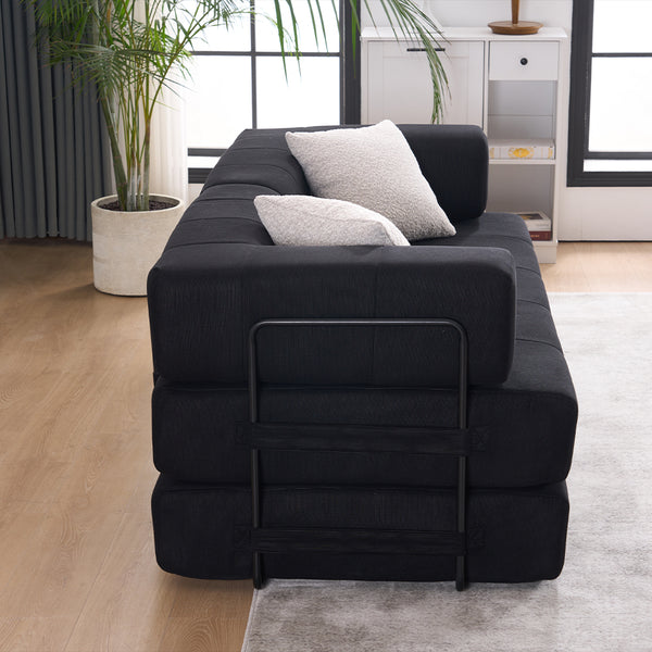 English Elm Folding Sofa Bed with Corduroy Cover, 78.5" Convertible Futon Couch, No-Assembly Foam Spring Mattress, Compact Sleeper for Living Room Black W2915P276677