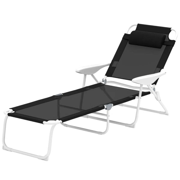 English Elm Outdoor Folding Chaise Lounge with Mesh Fabric Steel Frame and Adjustable Backrest T3971P445626