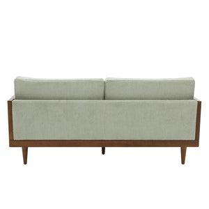 English Elm Emir Three Seat Boucle Sofa with Handwoven Cane Arms and Walnut Tapered Legs Light Green N773P285909G