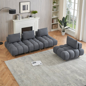 English Elm 120 Plush Teddy Sofa 120" Long Spacious 4-Seater with Solid Wood Frame, Spring Cushion Comfort Gray W1658S00071