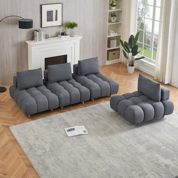 English Elm 120 Plush Teddy Sofa 120" Long Spacious 4-Seater with Solid Wood Frame, Spring Cushion Comfort Gray W1658S00071
