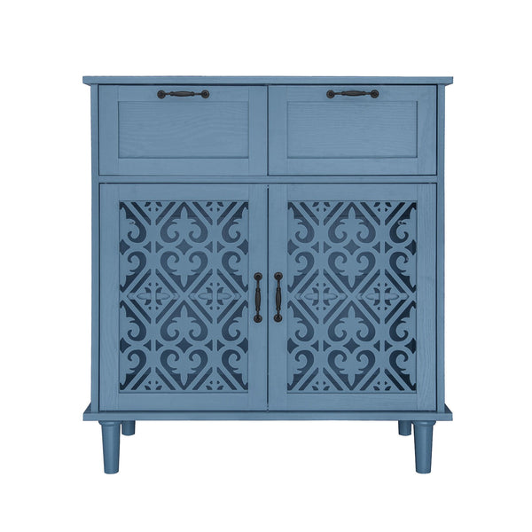 English Elm 2 Door 2 Drawer Cabinet with Solid Wood Feet, Smooth Slide Rails, Anti-Tip Lock, Easy Clean Surface Blue W688P179040