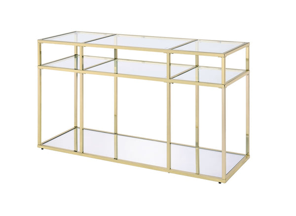 English Elm Uchenna Gold Metal Frame Sofa Table with Tempered Glass Shelves for Entryway B2726P446703