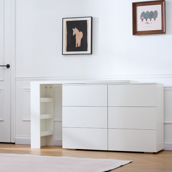 English Elm Six Drawers Multi-Functional White Desk With Removable Top – Versatile Storage For Home & Office W3871P369001-GIGA