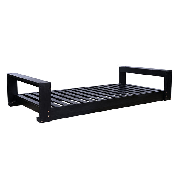 English Elm TOPMAX Twin Size Porch Swing Bed Crafted from Durable Acacia Wood with 400lb Capacity and Hemp Ropes Black N717P210135B