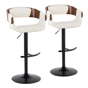 English Elm Elisa Mid-Century Adjustable Barstool Set Of 2 With Swivel, Cream Fabric & Walnut Wood Accents B202S00824