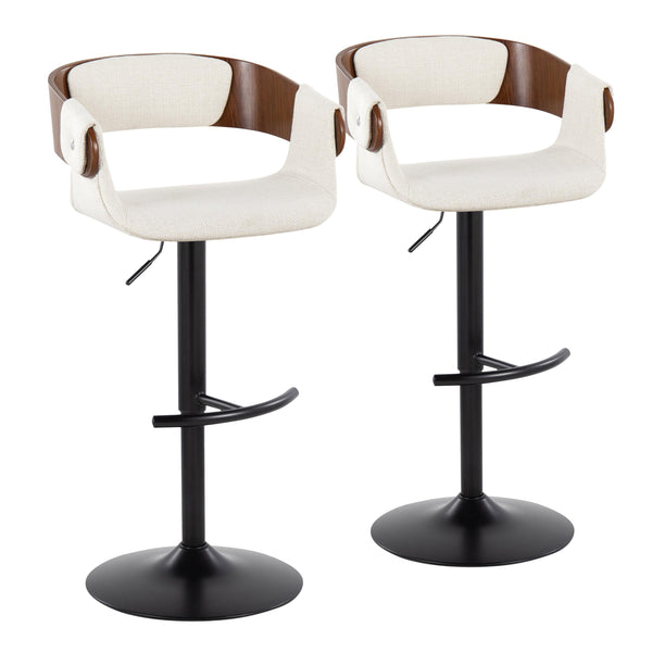 English Elm Elisa Mid-Century Adjustable Barstool Set Of 2 With Swivel, Cream Fabric & Walnut Wood Accents B202S00824