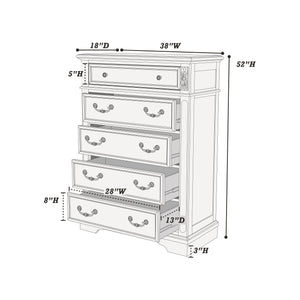 English Elm Antique Cream Wooden Chest of Drawers 5-Drawer Bedroom Dresser with Walnut Top Vintage Charm B011P236763