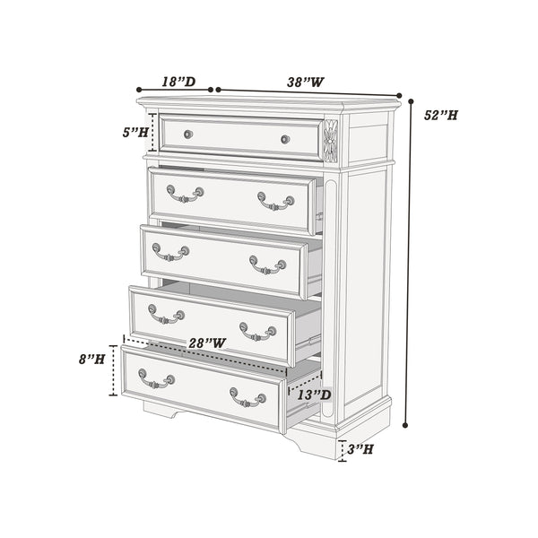 English Elm Antique Cream Wooden Chest of Drawers 5-Drawer Bedroom Dresser with Walnut Top Vintage Charm B011P236763