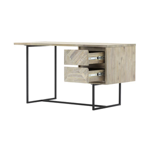 English Elm Yaluna 2 Drawer Desk Natural Acacia Wood with Geometric Inlay, Durable Hardwood, Ample Storage, 58” B2736P354391