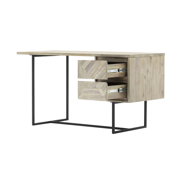 English Elm Yaluna 2 Drawer Desk Natural Acacia Wood with Geometric Inlay, Durable Hardwood, Ample Storage, 58” B2736P354391