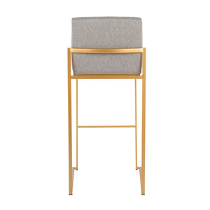 English Elm Fuji Contemporary High Back Barstool Set Of 2 - Stylish Grey Fabric & Gold Steel Frame For Comfort B202P222176