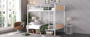English Elm Twin Twin XL over Twin XL Metal Bunk Bed, Industrial White Detachable Design with Guard Rails, 300lb Capacity W2580P304984