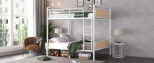 English Elm Twin Xl Metal Bunk Bed Detachable Industrial Frame with Guard Rails for Teens W2580P421569