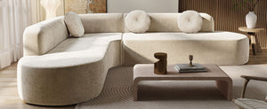 English Elm 122'' Curved L-shaped Sectional Sofa Chenille Upholstery Pocket Spring Living Room Seating Sand N760S0000049D