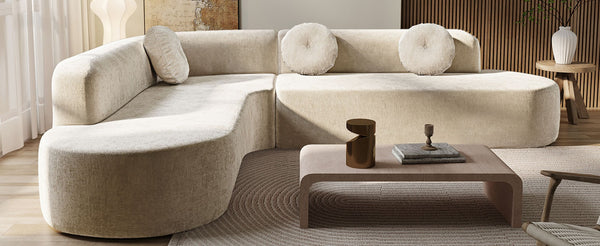 English Elm 122'' Curved L-shaped Sectional Sofa Chenille Upholstery Pocket Spring Living Room Seating Sand N760S0000049D