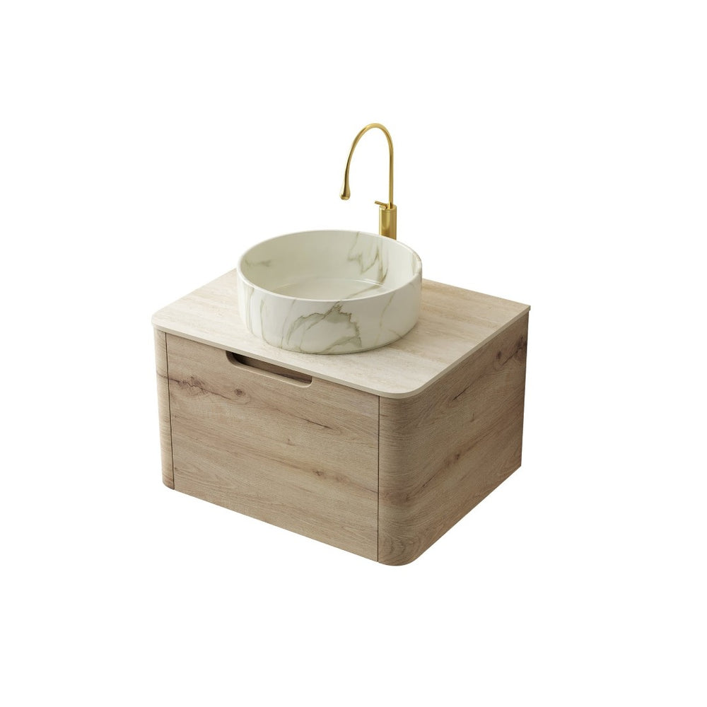 English Elm Xai 24" Floating Bathroom Vanity With Ceramic Vessel Sink, Travertine-Pattern Top & Soft-Close Drawer W2615S00272-GIGA