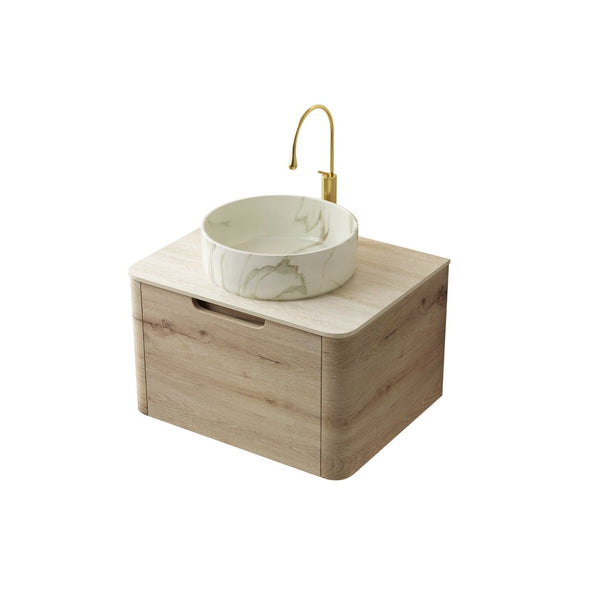 English Elm Xai 24" Floating Bathroom Vanity With Ceramic Vessel Sink, Travertine-Pattern Top & Soft-Close Drawer W2615S00272-GIGA