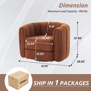 English Elm Swivel Teddy Barrel Chair with 360° Rotation, Plush Upholstered Bucket Seat, Solid Wood Frame Brown W2606P187689